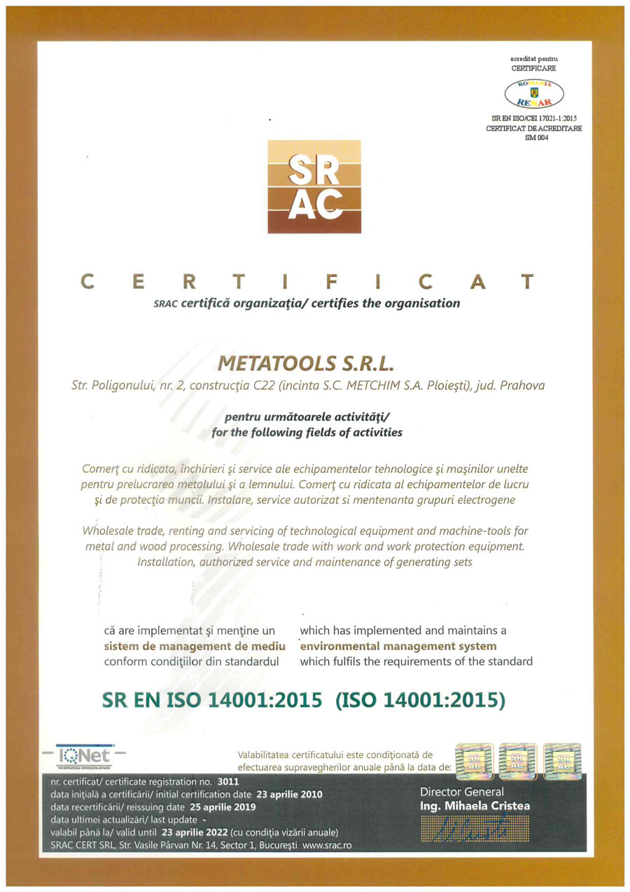 Certificat SR EN ISO 14001:2015