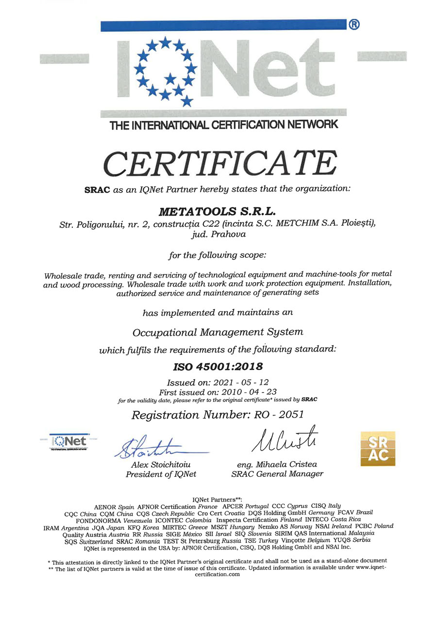 Certificat SR ISO 45001:2018