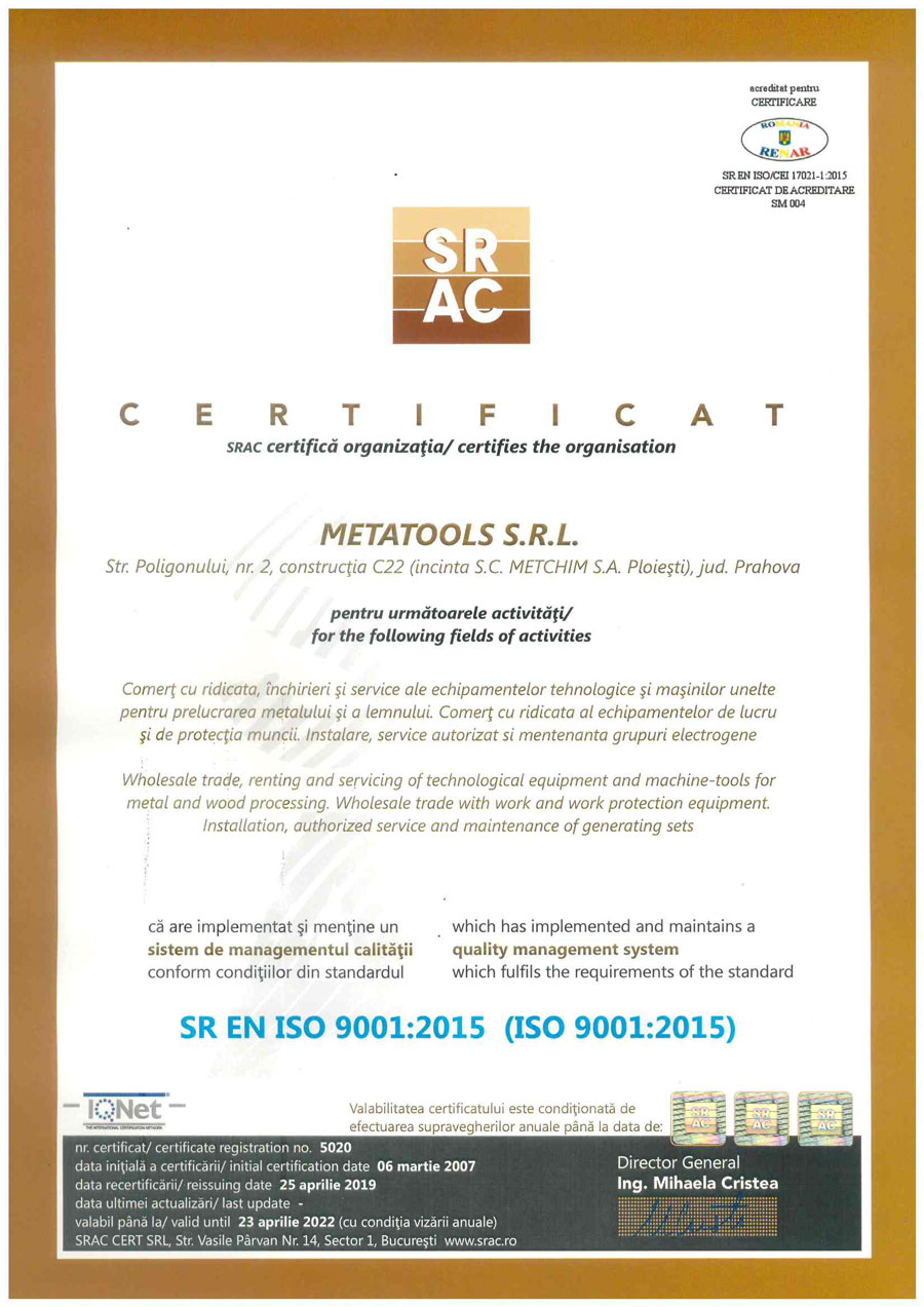 Certificat SR EN ISO 9001:2015